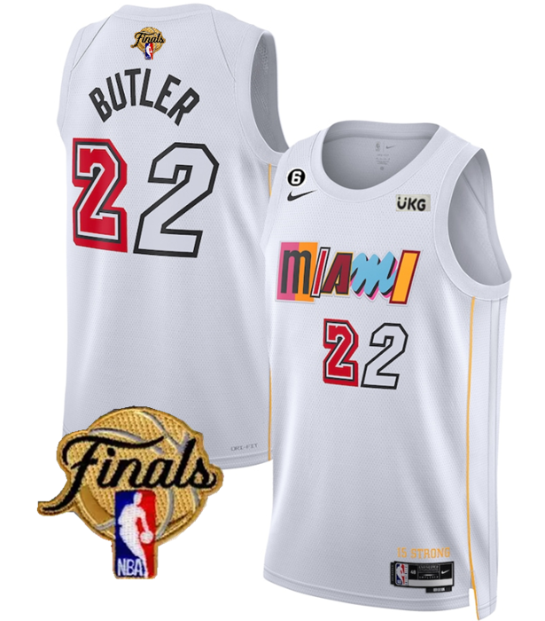 Men's Miami Heat #22 Jimmy Butler White 2023 Finals City Edition With NO.6 Patch Stitched Basketball Jersey Men's Miami Heat #22 Jimmy Butler White 2023 Finals City Edition With NO.6 Patch Stitched Basketball Jersey